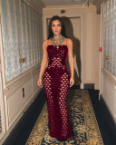 Gold Velvet Hollow Out Light Bodycon Dress ZSD-0661