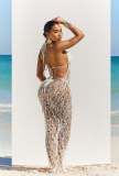 Hollow Out Halter Bareback Beach Long Skirt 3 Piece Set ZSD-0664