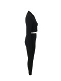 Solid Color Rib Sport Two Piece Pants Set LSD-1784