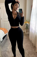 Solid Color Rib Sport Two Piece Pants Set LSD-1784