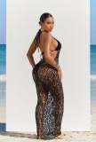 Hollow Out Halter Bareback Beach Long Skirt 3 Piece Set ZSD-0664