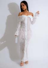 One Shoulder Long Sleeve Wave Pattern Maxi Dress ZSD-0654