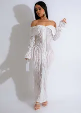 One Shoulder Long Sleeve Wave Pattern Maxi Dress ZSD-0654