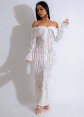 One Shoulder Long Sleeve Wave Pattern Maxi Dress ZSD-0654