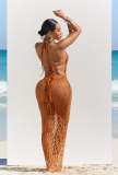 Hollow Out Halter Bareback Beach Long Skirt 3 Piece Set ZSD-0664