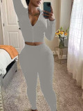Solid Color Rib Sport Two Piece Pants Set LSD-1784