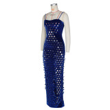 Gold Velvet Hollow Out Light Bodycon Dress ZSD-0661
