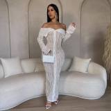 One Shoulder Long Sleeve Wave Pattern Maxi Dress ZSD-0654