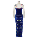 Gold Velvet Hollow Out Light Bodycon Dress ZSD-0661