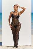 Hollow Out Halter Bareback Beach Long Skirt 3 Piece Set ZSD-0664