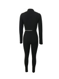 Solid Color Rib Sport Two Piece Pants Set LSD-1784