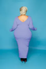 Plus Size Solid Color V Neck Solid Slim Maxi Dress WY-7119