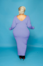 Plus Size Solid Color V Neck Solid Slim Maxi Dress WY-7119