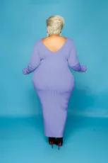 Plus Size Solid Color V Neck Solid Slim Maxi Dress WY-7119