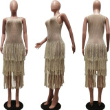 Knit Hand Crochet Beach Tassel Mesh Dress CM-8721