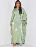 Satin Casual Bat Sleeve Big Swing Maxi Dress ANDF-2421