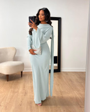 Solid Color Long Sleeve Maxi Dress LS-0405