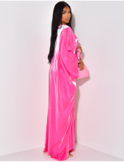 Satin Casual Bat Sleeve Big Swing Maxi Dress ANDF-2421