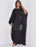 Satin Casual Bat Sleeve Big Swing Maxi Dress ANDF-2421