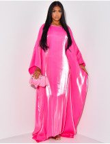 Satin Casual Bat Sleeve Big Swing Maxi Dress ANDF-2421