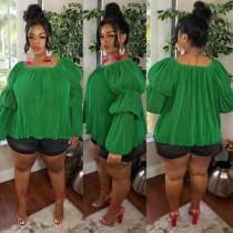Plus Size O Neck Bubble Sleeve Tops WY-7098