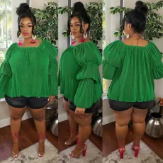 Plus Size O Neck Bubble Sleeve Tops WY-7098