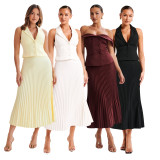 Press Pleated Casual Half Body Skirt  ANDF-2405