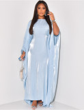 Satin Casual Bat Sleeve Big Swing Maxi Dress ANDF-2421