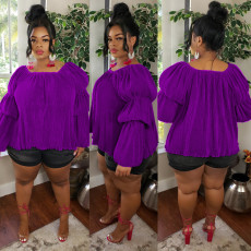 Plus Size O Neck Bubble Sleeve Tops WY-7098