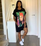 Casual Print Short Sleeve Loose Midi Dress TR-TS965