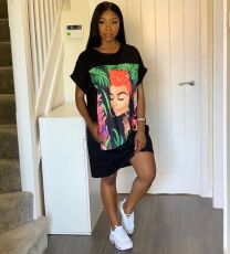 Casual Print Short Sleeve Loose Midi Dress TR-TS965