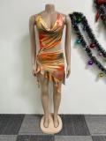 Printed Hollow Out Backless Halter Mini Dress NY-3171