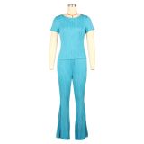 Casual Short Sleeve Solid Sport Two Piece Pants Set AIL-272
