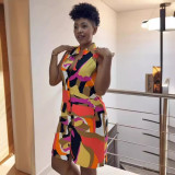 Printed Sleeveless Tie Up Small V-Neck Dress NY-10756