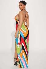 Sexy Halter Rainbow Print Split Dress YD-004