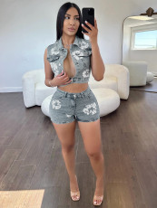 Kapok Pattern Sleeveless Shorts 2 Piece Set CH-88103