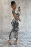 One Shoulder Print Sleeveless Midi Dress NY-10751
