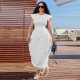 Round Neck Waist-slim Solid Color Long Dress YF-10725