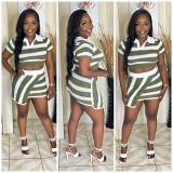 Stripe Color Block Knits Two Piece Skrits Set MDF-5399