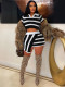 Stripe Color Block Knits Two Piece Skrits Set MDF-5399