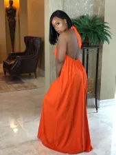 Solid Color Sleeveless Halter Maxi Dress AIL-273