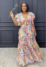 Printed Ruffle Tie Up Patchwork 2 Piece Skirts Set NY-10760