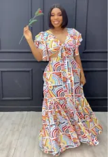 Printed Ruffle Tie Up Patchwork 2 Piece Skirts Set NY-10760