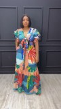 Printed Ruffle Tie Up Patchwork 2 Piece Skirts Set NY-10760