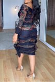 Printed Pleated Slim Lace Midi Dress NY-10740