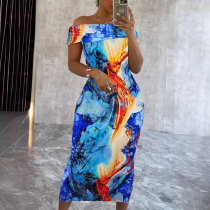 One Shoulder Print Sleeveless Midi Dress NY-10751