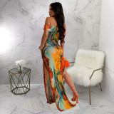 One Shoudler Sexy Split Print Dress YF-10716