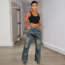 Fashion Holes Straight Jeans WAF-77651