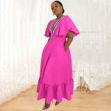 Ruffle Sleeve V-Neck Colorblocking Dress YF-10723