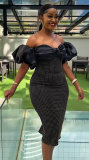 Hot Drill Off Shoulder Slim Midi Dress NY-3167